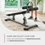 Finer Form Semi-Commercial Sit-Up Bench For Core Workouts and Decline Bench Press. Adjustable Weight Bench with Reverse Crunch Handle with 4 Adjustable Height Settings. Great Ab Workout Equipment