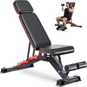 Fostoy 1200LBS Weight Bench, Heavy-Duty Workout Bench for Home Gym, Bench Press with Adjustable Extended Headrest, Strength Training Bench for Full Body Workout Incline Flat Decline Sit-up Bench