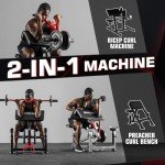 Mikolo Preacher Curl Bench, Plate Loaded Bicep Curl Machine, Bicep and Tricep Workout Equipment，2 in 1 Arm Training Machine for Home Gym