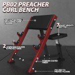 Mikolo Preacher Curl Bench, Seated Arm Isolated Barbell Dumbbell Bicep Station, Bicep Curl Machine with 2 Bar Holders for Home Gym (Red)