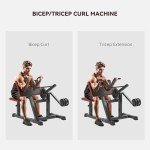 Soozier 2-in-1 Bicep Preacher Curl Bench with Adjustable Seat and Elbow Cushion, Plate Loaded Bicep Curl Machine & Tricep Extension Machine for Home Gym Workout