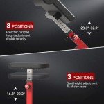 FAGUS H 2-IN-1 Preacher Curl Bench Hyperextension Roman Chair, Adjustable Strength Training Sit Up Gym Bench for Biceps Curl, Hyper Back Extension for Arms, Ab, Back and Glute Exercise Workouts, Red