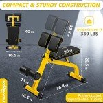 BODYRHYTHM Compact Adjustable Weighted Bench for Full Body Strength Training, Ab/Back Hyper Roman Chair, Adjustable Ab Sit up Bench, Hyperextension Bench, Back Extension Machine (Yellow)