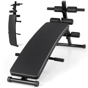 GYMAX Sit Up Bench, Decline Sit up Bench with 5-level Adjustable Height, 300lbs Capacity & Anti-slip Foot Pads, Foldable Ab Bench for Full Body Workout, Incline Slant Bench for Home Gym