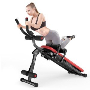 Bigzzia Ab Machine, Ab Workout Equipment Machine for Stomach Workout Foldable Abdominal Trainer for Home Gym Adjustable Ab Exercise Bench Crunch Machine for Core Abdomen, Red