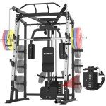 SunHome Smith Machine with 120LBS Weight Stack, Power Cage Squat Rack with Smith Bar, Two LAT Pull-Down Systems, Cable Crossover Machine and and More Cable Attachment for Home Gym