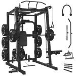 GMWD SmithΔ Machine, 2500LBS Dual Pulley Functional Trainer, Squat Rack with Cable Crossover System, Home Gym Trainer, Pull-Up Bar, Spotter Arms, Home Gym Equipment