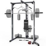 DONOW Smith Machine Power Cage Power Rack Squat Rack with Smith Bar Home Gym System with LAT Pull Down Chest Station for Strengthen Training Without Weights