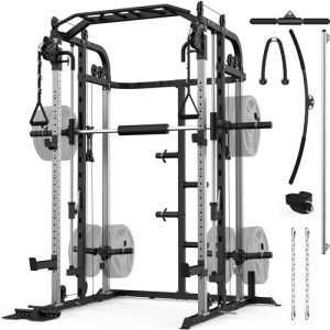 Royal Fitness Smith Machine, Multifunctional Power Cage Rack with Smith Bar and Cable Pulley System, and LAT Pull Down Machine for Home Gym…