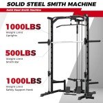 RitFit Smith Machine Power Rack with LAT-Pull Down System, Landmine, Barbell Bar, Plate Storage Pegs and More Training Attachment, 1000 LBS Multifunction Squat Rack for Home Gym, Upgraded 2.0