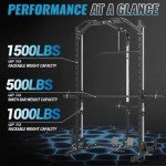 GMWD SmithΔ Machine, 1000LBS Power Cage with LAT Pull Down Pulley System and Cable Row, Multi-Function Squat Rack Cage, More Cable Attachments for Weight Cage Home Gym, Black