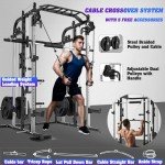 Royal Fitness Smith Machine, Multifunctional Power Cage Rack with Smith Bar and Cable Pulley System, and LAT Pull Down Machine for Home Gym…