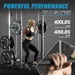 GMWD SmithΔ Machine, 1000LBS Power Cage with LAT Pull Down Pulley System and Cable Row, Multi-Function Squat Rack Cage, More Cable Attachments for Weight Cage Home Gym, Black