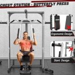 DONOW Smith Machine Power Cage Power Rack Squat Rack with Smith Bar Home Gym System with LAT Pull Down Chest Station for Strengthen Training Without Weights