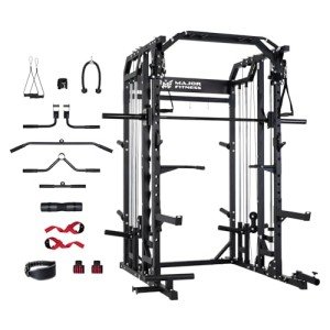 Major Fitness Drone2 Smith△ Machine – All-in-One Home Gym Squat Rack with Weight Bar, Dual LAT Pull-Down Systems & Cable Crossover Machine for Full-Body Workouts