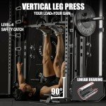 Mikolo Smith Machine, Power Cage with Functional Trainer and Vertical Leg Press Attachment, All-in-one Power Rack Squat Rack for Home Gym