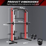 OPPSDECOR Smith Machine Squat Rack, Power Rack Home Gym with Cable Machine, Pull-up Bar, Pull-Down Bar & Row Bar, Multi-Functional Power Cage with Weight Storage and More Attachments (Red)