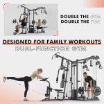 GMWD SmithΔ Machine Power Cage, Multi-Function Home Gym System with Cable Crossover System, Dual-Sided Workout Station with 121LBS Weight Stack, Power Rack, Functional Trainer, Home Gym Equipment