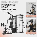 GMWD SmithΔ Machine Power Cage, Multi-Function Home Gym System with Cable Crossover System, Dual-Sided Workout Station with 121LBS Weight Stack, Power Rack, Functional Trainer, Home Gym Equipment