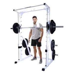 Deltech Fitness DF4900 Smith Machine with Linear Bearings, Weight Plate Storage and Pull-Up Bar, Squat Rack, Half Power Cage for Strength Training Home Gym