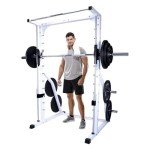 Deltech Fitness DF4900 Smith Machine with Linear Bearings, Weight Plate Storage and Pull-Up Bar, Squat Rack, Half Power Cage for Strength Training Home Gym