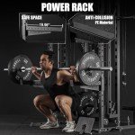 Mikolo Smith Machine, Power Cage with Functional Trainer and Vertical Leg Press Attachment, All-in-one Power Rack Squat Rack for Home Gym