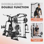 GMWD SmithΔ Machine Power Cage, Multi-Function Home Gym System with Cable Crossover System, Dual-Sided Workout Station with 121LBS Weight Stack, Power Rack, Functional Trainer, Home Gym Equipment
