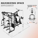 GMWD SmithΔ Machine Power Cage, Multi-Function Home Gym System with Cable Crossover System, Dual-Sided Workout Station with 121LBS Weight Stack, Power Rack, Functional Trainer, Home Gym Equipment
