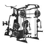 GMWD SmithΔ Machine Power Cage, Multi-Function Home Gym System with Cable Crossover System, Dual-Sided Workout Station with 121LBS Weight Stack, Power Rack, Functional Trainer, Home Gym Equipment