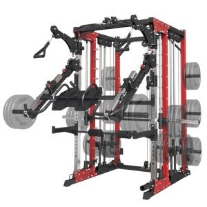 FAGUS H Commercial Smith Machine with Smith Bar, 4000LBS Power Cage Squat Rack with Lever Arm, Leg Press, LAT Pull Down System, Multi-Function Linear Bearing Cable Crossover Machine for Home Gym, Red