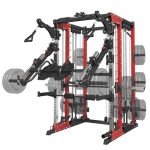 FAGUS H Commercial Smith Machine with Smith Bar, 4000LBS Power Cage Squat Rack with Lever Arm, Leg Press, LAT Pull Down System, Multi-Function Linear Bearing Cable Crossover Machine for Home Gym, Red