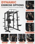 Mikolo Smith Machine with Weight Bar and 8 Weight Storage Pin, 2000 Pounds Capacity Multi-Function Power Cage Squat Rack with Cable Crossover, T-bar Row Attachment and Other Attachments (Black)