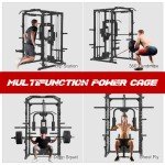 FAGUS H Multi-Functional SmithMachine Power Cage Power Rack Squat Rack Home Gym System with LAT Pull Down Chest Press PEC Fly Landmine with Full Body Training Attachments for Home Gym, Black