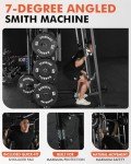 Mikolo Smith Machine with Weight Bar and 8 Weight Storage Pin, 2000 Pounds Capacity Multi-Function Power Cage Squat Rack with Cable Crossover, T-bar Row Attachment and Other Attachments (Black)