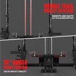 GYMWORTH Smith Machine, Power Rack with LAT Pulldown System, 1000LBS Half Power Cage with Pulley System, Spotter Arms, Landmine, Band Pegs, Adaptor Sleeves and More Attachments for Home Gym