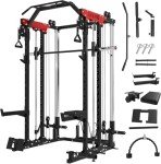 Temtum Smith Machine, 2000LBS Squat Rack with Cable Crossover System, Multi-Function Power Rack, Functional Trainer, and LAT Pulldown System, and More Cable Attachments for Home Gym
