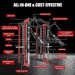 FAGUS H Commercial Smith Machine with Smith Bar, 4000LBS Power Cage Squat Rack with Lever Arm, Leg Press, LAT Pull Down System, Multi-Function Linear Bearing Cable Crossover Machine for Home Gym, Red