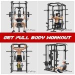 FAGUS H Multi-Functional SmithMachine Power Cage Power Rack Squat Rack Home Gym System with LAT Pull Down Chest Press PEC Fly Landmine with Full Body Training Attachments for Home Gym, Black