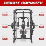 FAGUS H Multi-Functional SmithMachine Power Cage Power Rack Squat Rack Home Gym System with LAT Pull Down Chest Press PEC Fly Landmine with Full Body Training Attachments for Home Gym, Black