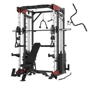 Ritkeep PMAX 5600 Home Gym SmithΔ Machine with Incline Bench, 6-in-1 Strength Training System with 326lb Dual Weight Stacks, Multi-Accessories Including Chin-up, Dip Bar, Low Row and Landmine.