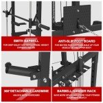 FAGUS H Multi-Functional SmithMachine Power Cage Power Rack Squat Rack Home Gym System with LAT Pull Down Chest Press PEC Fly Landmine with Full Body Training Attachments for Home Gym, Black