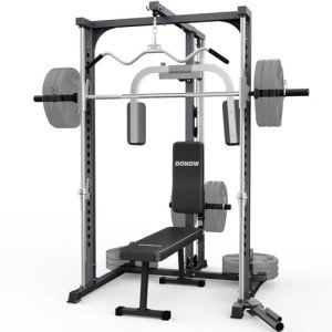 DONOW Smith Machine with Bench, Power Cage Power Rack Squat Rack with Smith Bar Home Gym System with LAT Pull Down Chest Station for Strengthen Training