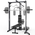 DONOW Smith Machine with Bench, Power Cage Power Rack Squat Rack with Smith Bar Home Gym System with LAT Pull Down Chest Station for Strengthen Training