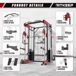 Ritkeep PMAX 5600 Home Gym SmithΔ Machine with Incline Bench, 6-in-1 Strength Training System with 326lb Dual Weight Stacks, Multi-Accessories Including Chin-up, Dip Bar, Low Row and Landmine.