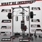 DONOW Smith Machine with Bench, Power Cage Power Rack Squat Rack with Smith Bar Home Gym System with LAT Pull Down Chest Station for Strengthen Training