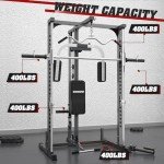 DONOW Smith Machine with Bench, Power Cage Power Rack Squat Rack with Smith Bar Home Gym System with LAT Pull Down Chest Station for Strengthen Training