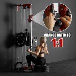 ER KANG Cable Station Wall Mount, 18 Height Pulley Tower, Dual Pulley System, High and Low Cable Machine, LAT Pull-Down & LAT Row LAT Tower with Flip-Up Footplate, Home Gym Cable Crossover(Red)