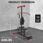 SPART LAT Tower, LAT Pull Down and LAT Row Cable Machine with Flip-Up Footplate, High and Low Pulley Station with AB Crunch Harness, Home Gym Back Exercise Weight Machine, Red