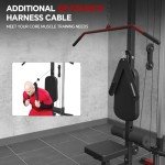 SPART LAT Tower, LAT Pull Down and LAT Row Cable Machine with Flip-Up Footplate, High and Low Pulley Station with AB Crunch Harness, Home Gym Back Exercise Weight Machine, Red