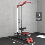 ER KANG Cable Station, LAT Pull Down & LAT Row LAT Tower, Cable Machine with Flip Up Footplate, High and Low Pulley Station, Home Gym Fitness Equipment (with Leg Hold)